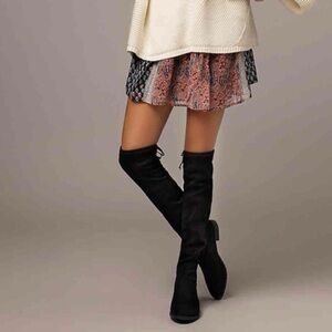 Unisa Uncareana Over-the-Knee Boots in Black Faux Suede with a Low Block Heel